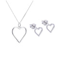 Ensemble de boucles d'oreilles et collier en argent sterling avec cœur ouvert, 35 à 71 cm