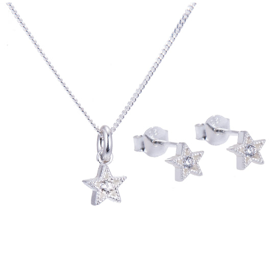 Ensemble de boucles d'oreilles et collier en argent sterling avec étoile en zircone cubique, 35 à 81 cm