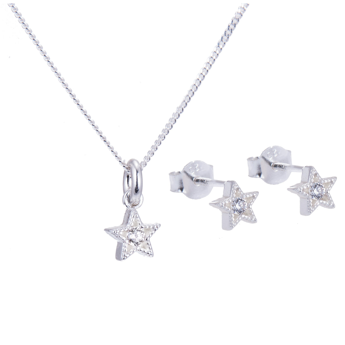 Ensemble de boucles d'oreilles et collier en argent sterling avec étoile en zircone cubique, 35 à 81 cm