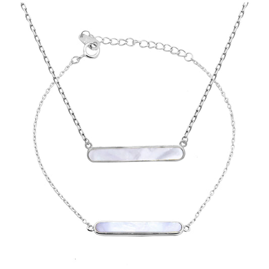 Ensemble bracelet et collier en argent sterling avec barre en nacre