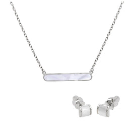 Ensemble de boucles d'oreilles à tige en argent sterling avec dôme en nacre et collier à barre de 45 cm