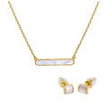 Ensemble de boucles d'oreilles à tige en argent sterling plaqué or avec dôme en nacre et collier à barre de 45 cm