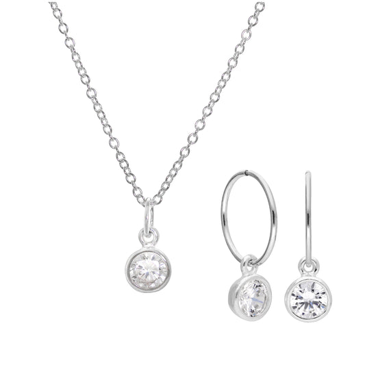 Ensemble de boucles d'oreilles créoles et collier en argent sterling avec zircones cubiques de 12 mm, 40 à 81 cm