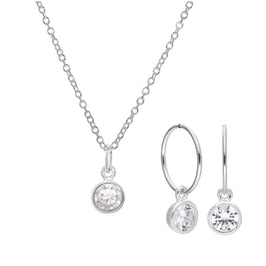 Ensemble de boucles d'oreilles créoles et collier en argent sterling avec zircones cubiques de 12 mm, 40 à 81 cm