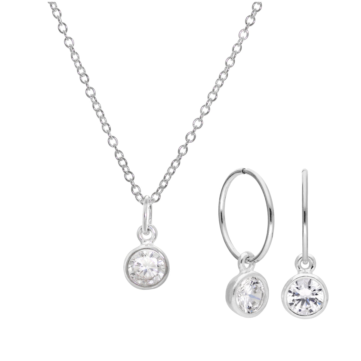 Ensemble de boucles d'oreilles créoles et collier en argent sterling avec zircones cubiques de 12 mm, 40 à 81 cm
