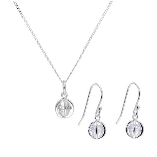 Ensemble de boucles d'oreilles et collier en argent sterling avec boule en zircone cubique, 35 à 55 cm