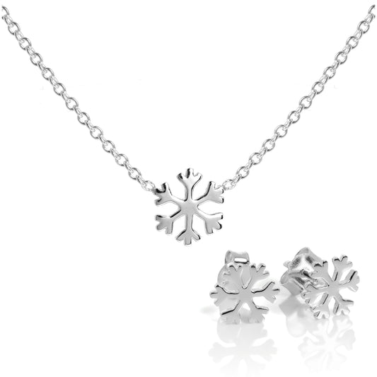 Ensemble de boucles d'oreilles à tige en argent sterling avec flocon de neige et collier de 45 cm