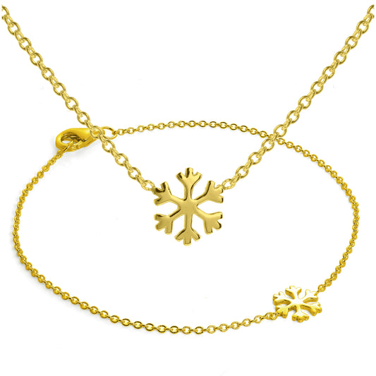Ensemble bracelet et collier flocon de neige en argent sterling plaqué or