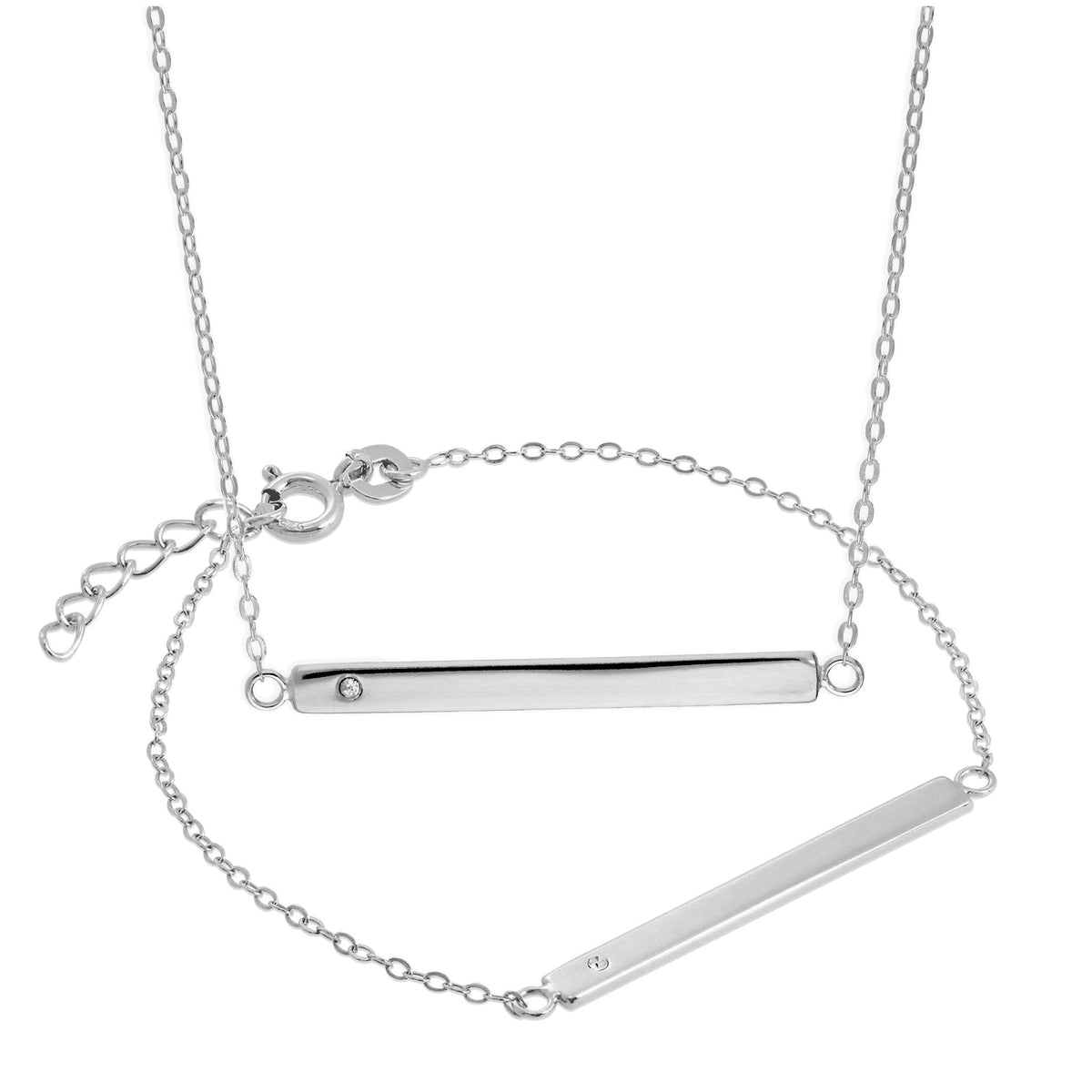 Ensemble collier et bracelet d'identification en argent sterling avec zircones cubiques gravables