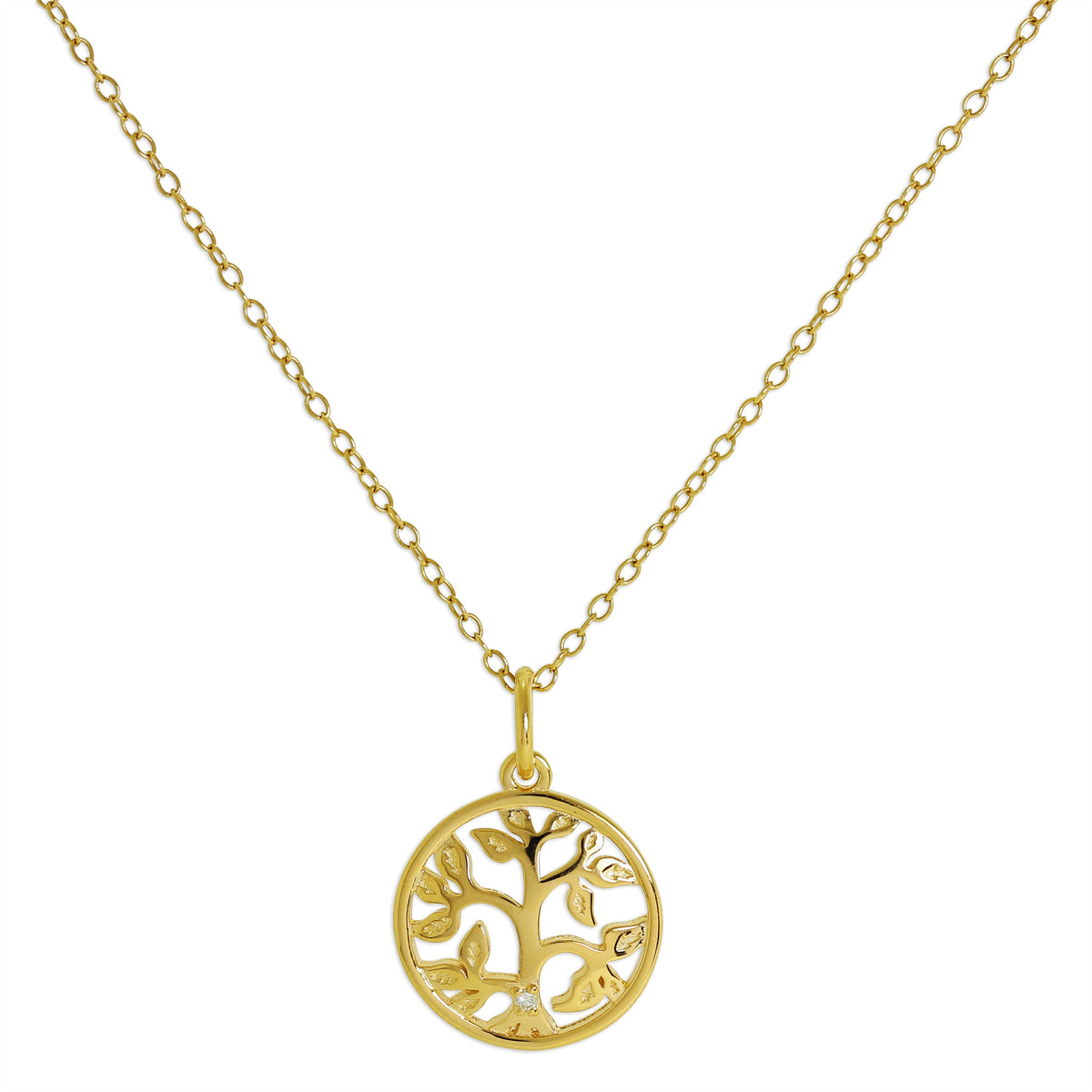 Collier Arbre de vie en argent sterling plaqué or et diamants véritables, 35 à 55 cm