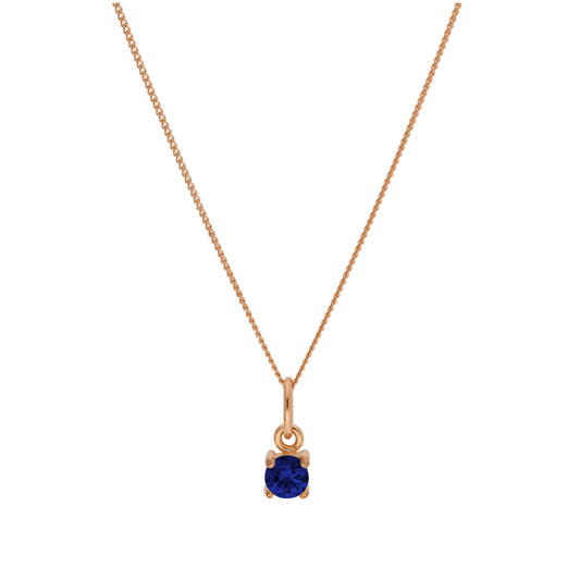 Collier en argent sterling plaqué or rose avec pierre de naissance saphir CZ, 14 à 32 pouces