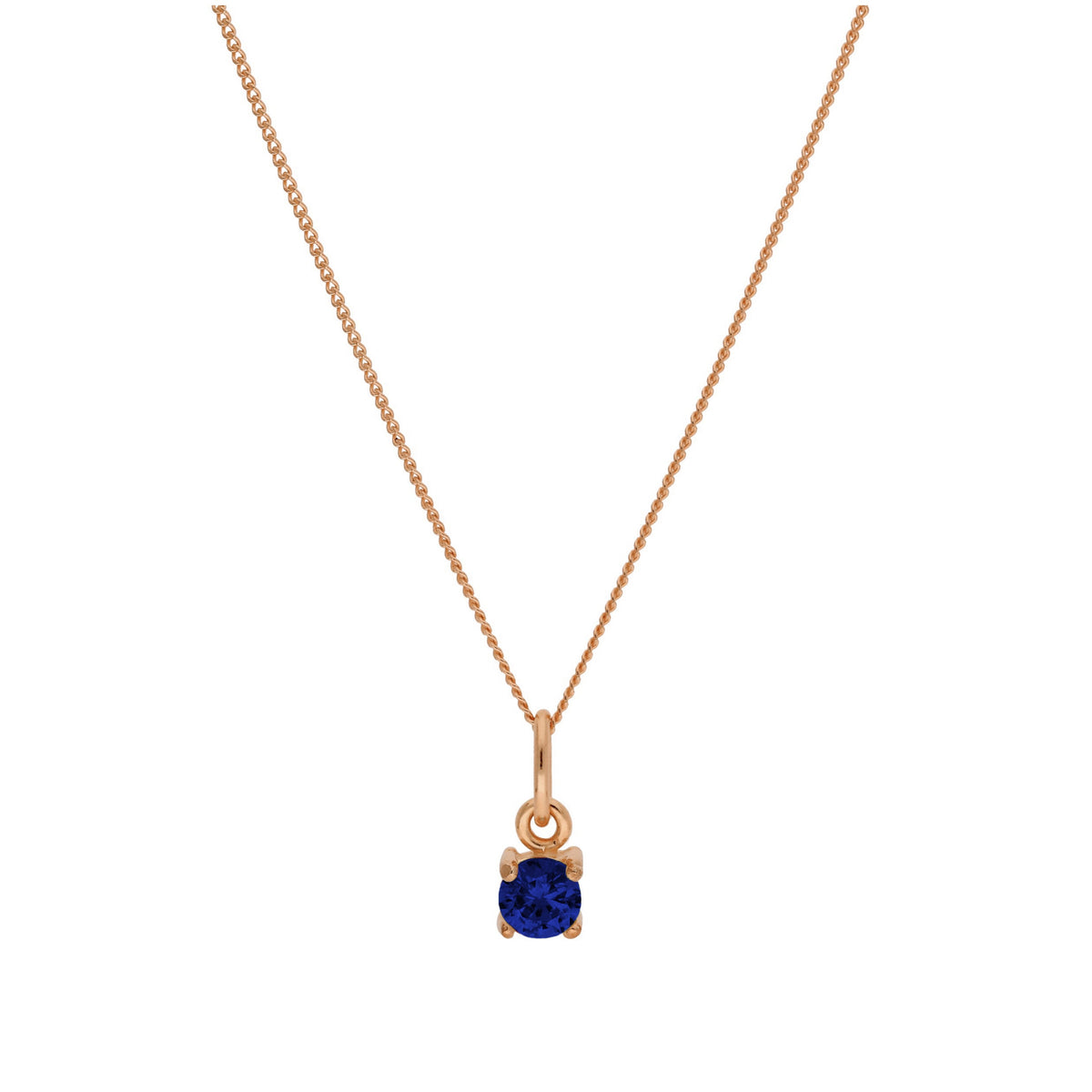 Collier en argent sterling plaqué or rose avec pierre de naissance saphir CZ, 35 à 81 cm