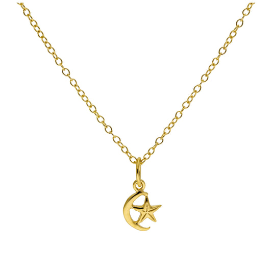 Collier en argent sterling plaqué or avec croissant de lune et étoile (35,5 à 55,9 cm)
