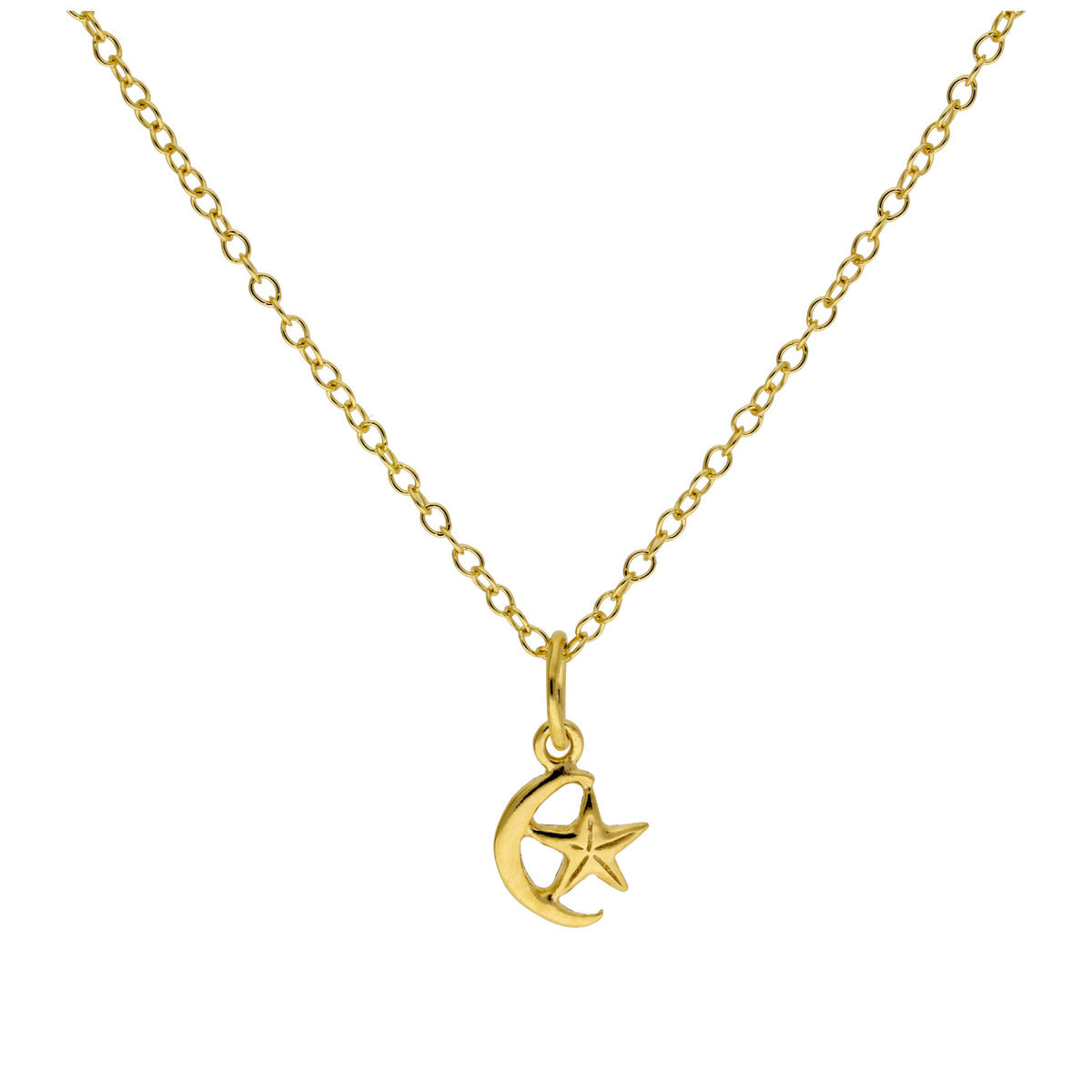 Collier en argent sterling plaqué or avec croissant de lune et étoile (35,5 à 55,9 cm)