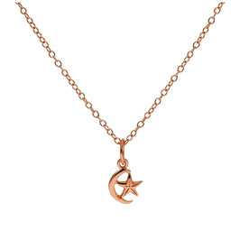 Collier minuscule en argent sterling plaqué or rose avec lune et étoile, 35,6 à 55,9 cm