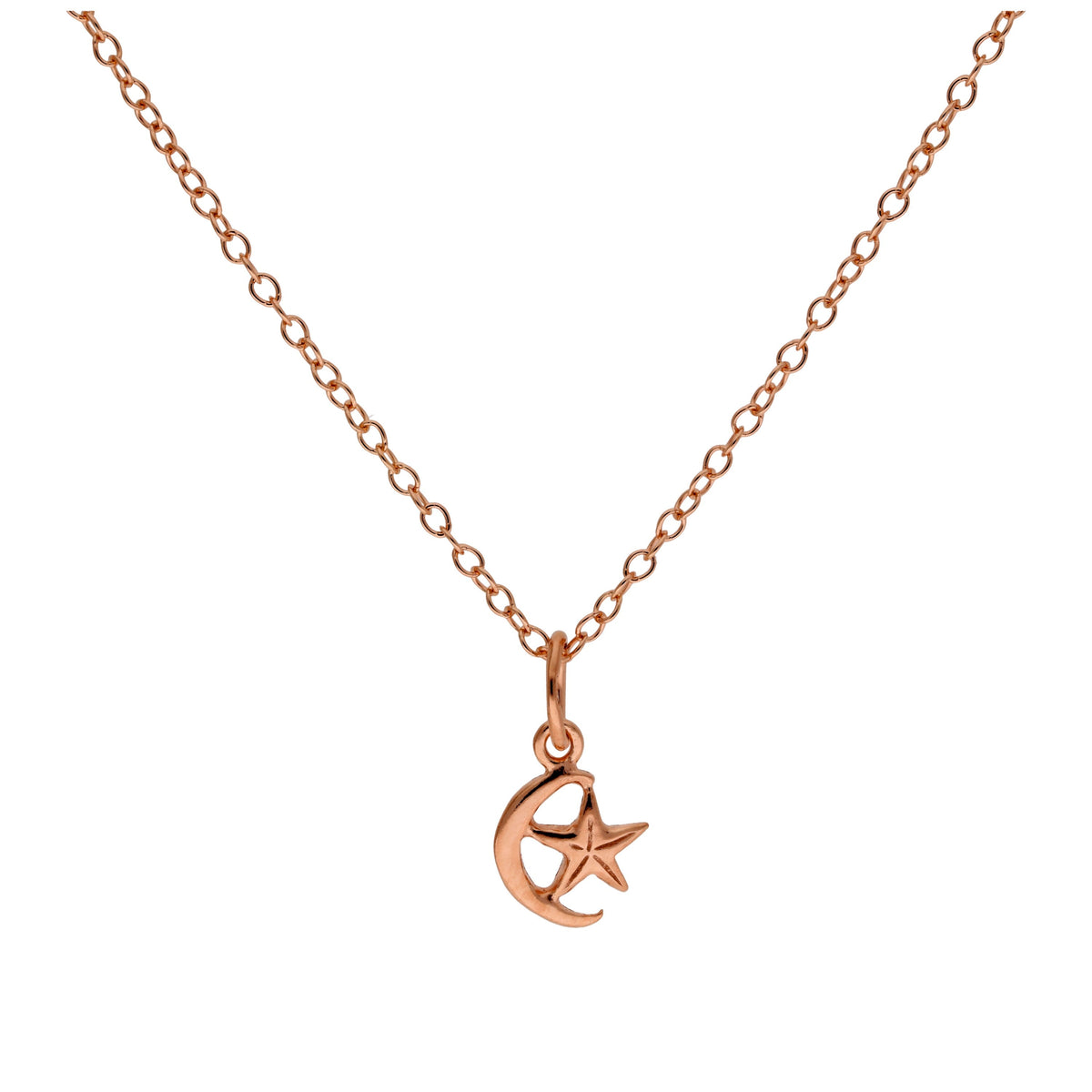 Collier minuscule en argent sterling plaqué or rose avec lune et étoile, 35,6 à 55,9 cm