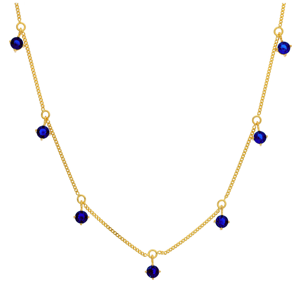 Collier en argent sterling plaqué or avec saphirs et zircones cubiques (40,6 cm et 5 cm)