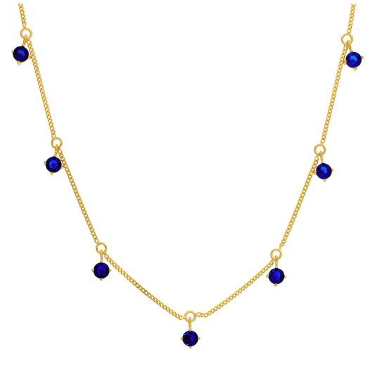 Collier en argent sterling plaqué or avec saphirs et zircones cubiques (40,6 cm et 5 cm)