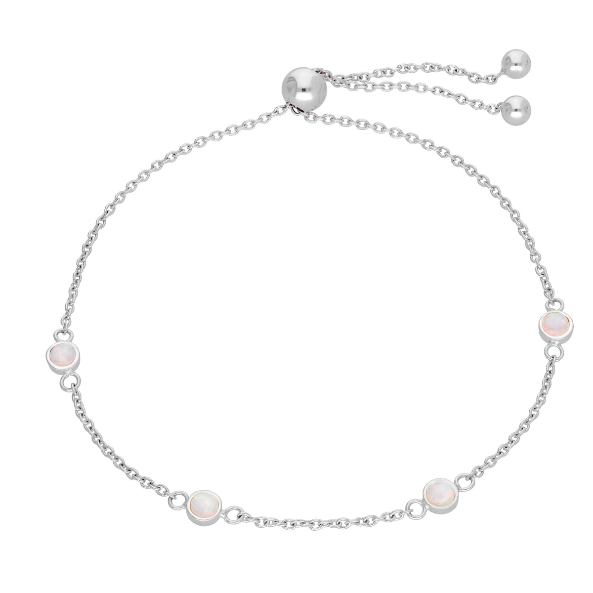 Bracelet réglable en argent sterling avec plusieurs pierres de naissance en opale et zircones cubiques