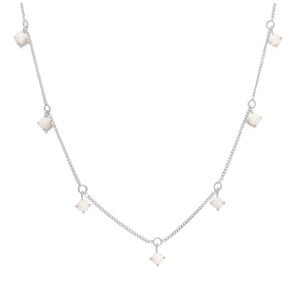 Collier en argent sterling avec pierres de naissance multi-CZ et opale 40,6 cm et 5 cm