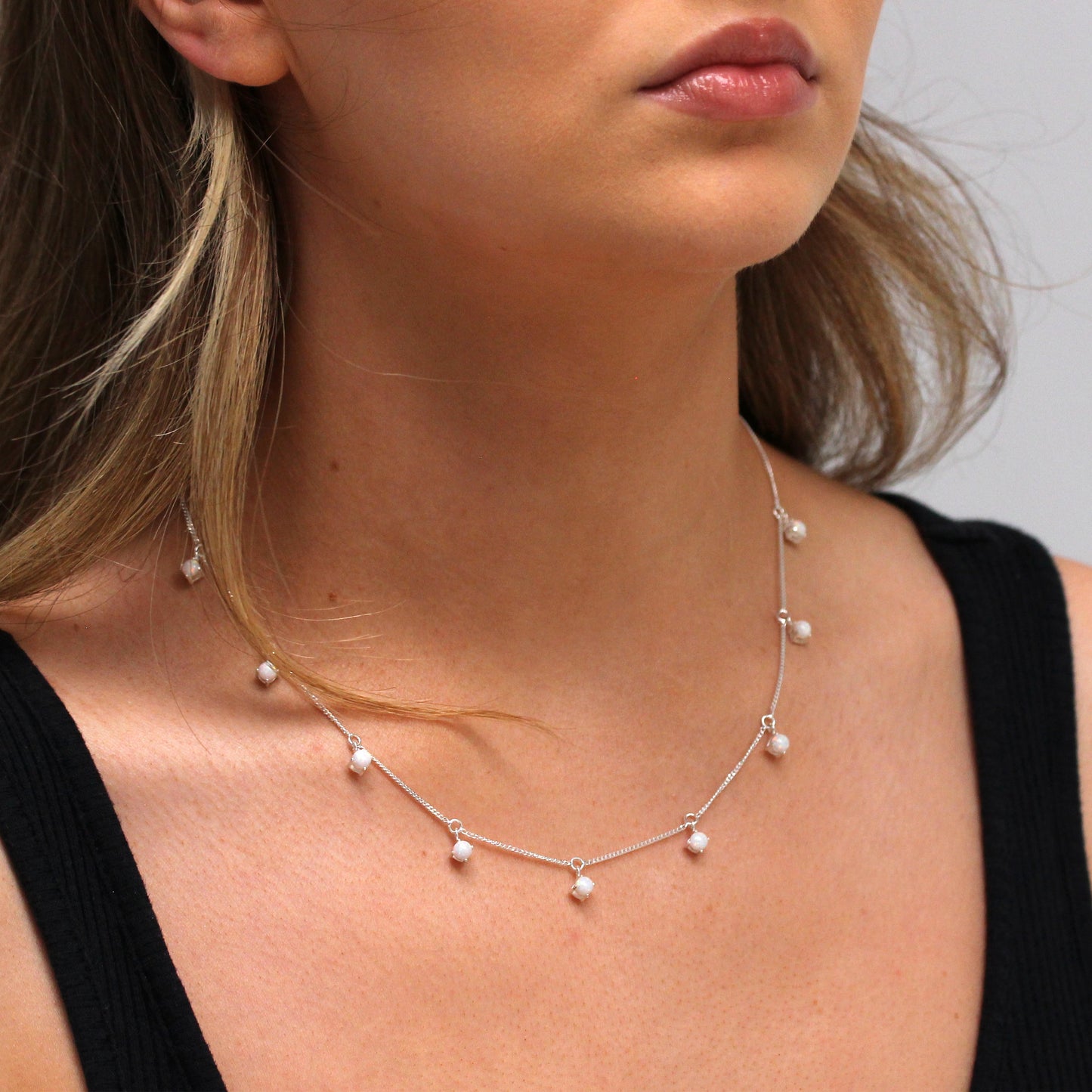 Collier en argent sterling avec pierres de naissance multi-CZ et opale 40,6 cm et 5 cm