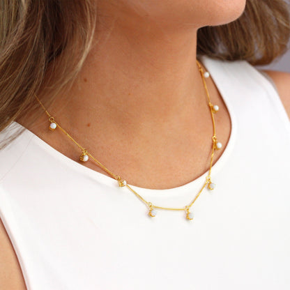 Collier en argent sterling plaqué or avec opale multi-CZ 40,6 cm et 5 cm