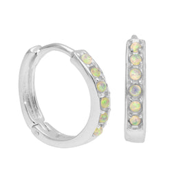 Boucles d'oreilles créoles en argent sterling avec opale et zircone cubique pavée de 15 mm