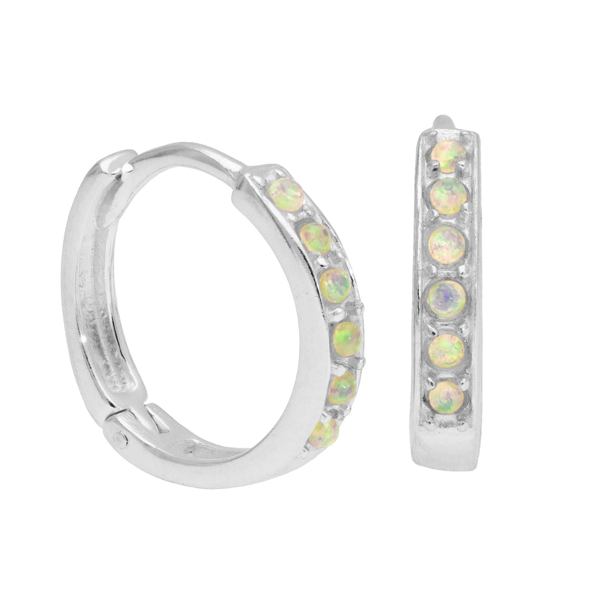 Boucles d'oreilles créoles en argent sterling avec opale et zircone cubique pavée de 15 mm