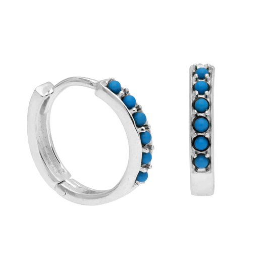 Boucles d'oreilles créoles en argent sterling avec pavé de zircones cubiques turquoise de 15 mm