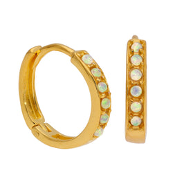 Boucles d'oreilles créoles en argent sterling plaqué or avec opale et zircone cubique pavée de 15 mm