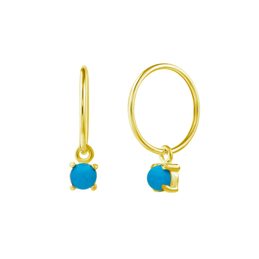 Boucles d'oreilles créoles en argent sterling plaqué or avec pierre de naissance turquoise de décembre