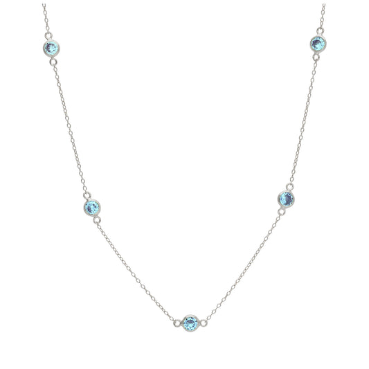 Collier en argent sterling avec pierre de naissance de mars et aigue-marines multicolores en oxyde de zirconium