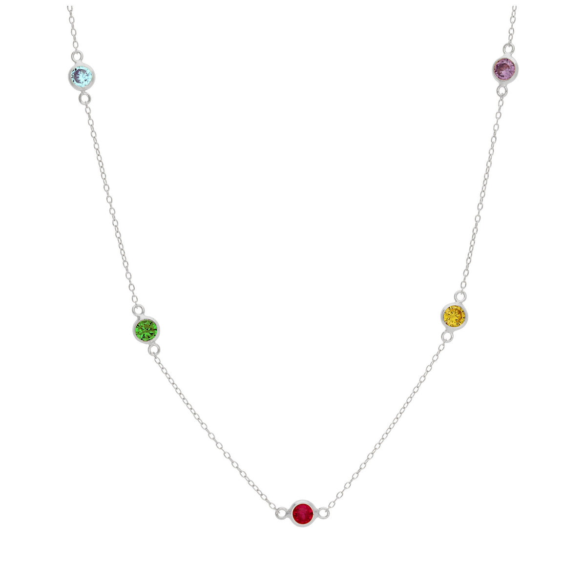 Collier en argent sterling avec plusieurs zircones cubiques arc-en-ciel, 40,6 cm et 5,1 cm