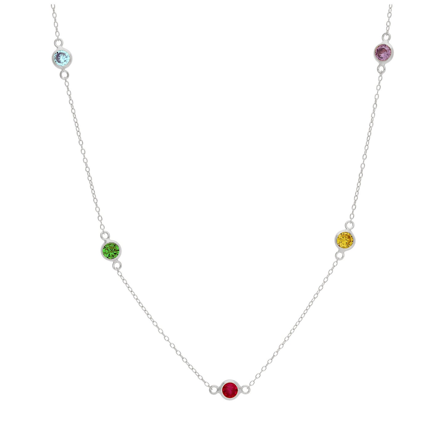 Collier en argent sterling avec plusieurs zircones cubiques arc-en-ciel, 40,6 cm et 5,1 cm