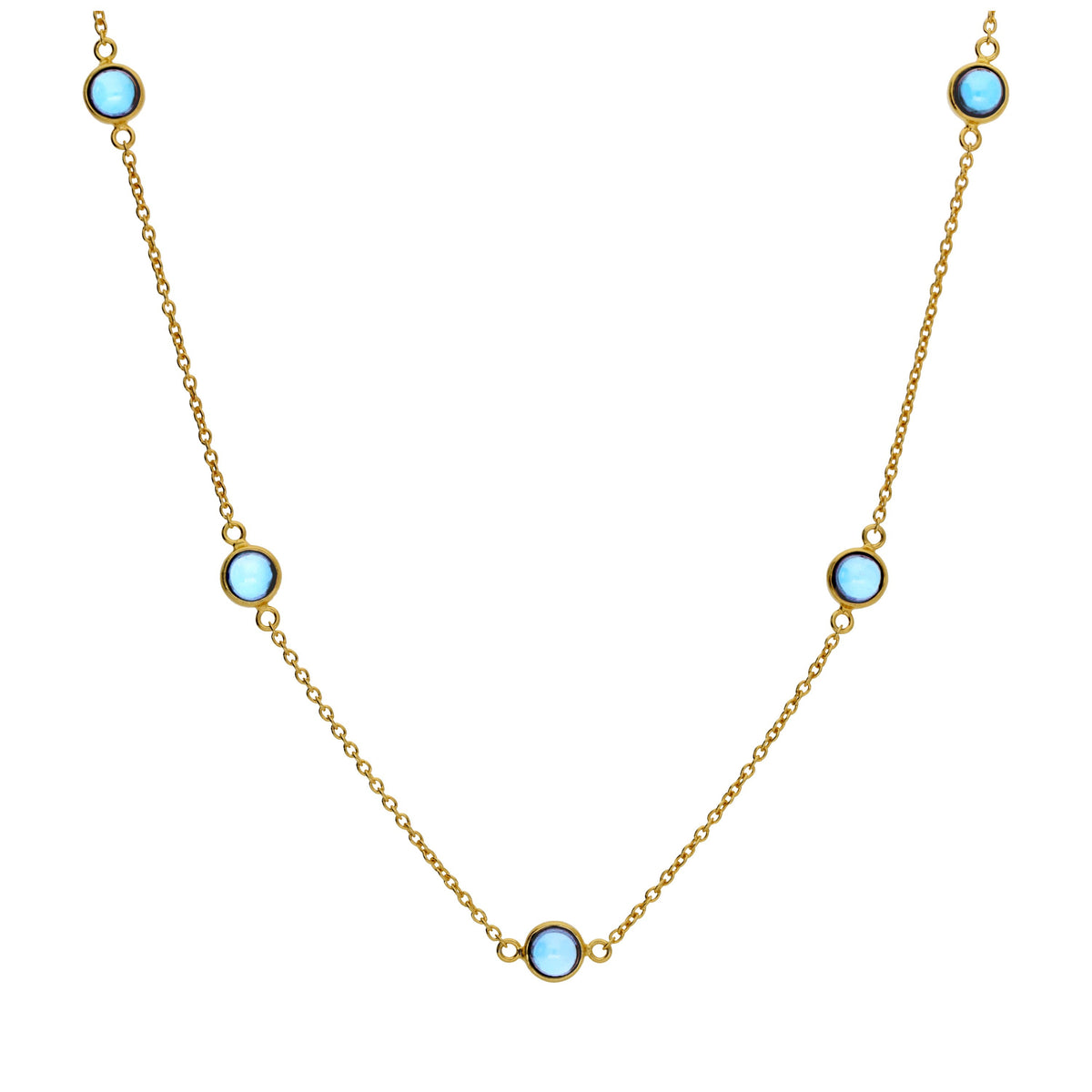 Collier en argent sterling plaqué or avec plusieurs aigue-marines et zircones cubiques, pierre de naissance du mois de mars