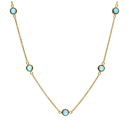 Collier en argent sterling plaqué or avec plusieurs aigue-marines et zircones cubiques, pierre de naissance du mois de mars
