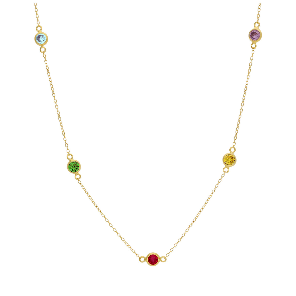 Collier en argent sterling plaqué or avec pierres arc-en-ciel multiples 40,6 cm et 5,1 cm