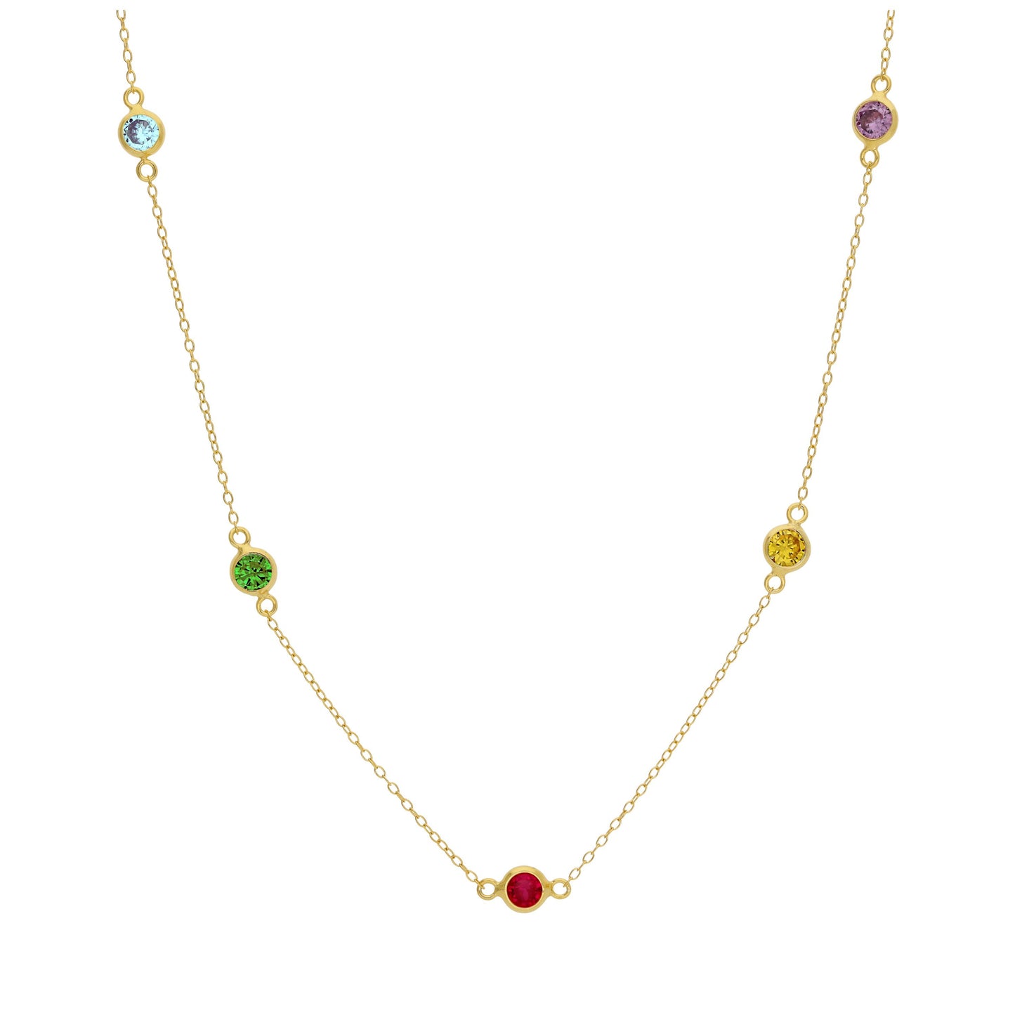 Collier en argent sterling plaqué or avec pierres arc-en-ciel multiples 40,6 cm et 5,1 cm