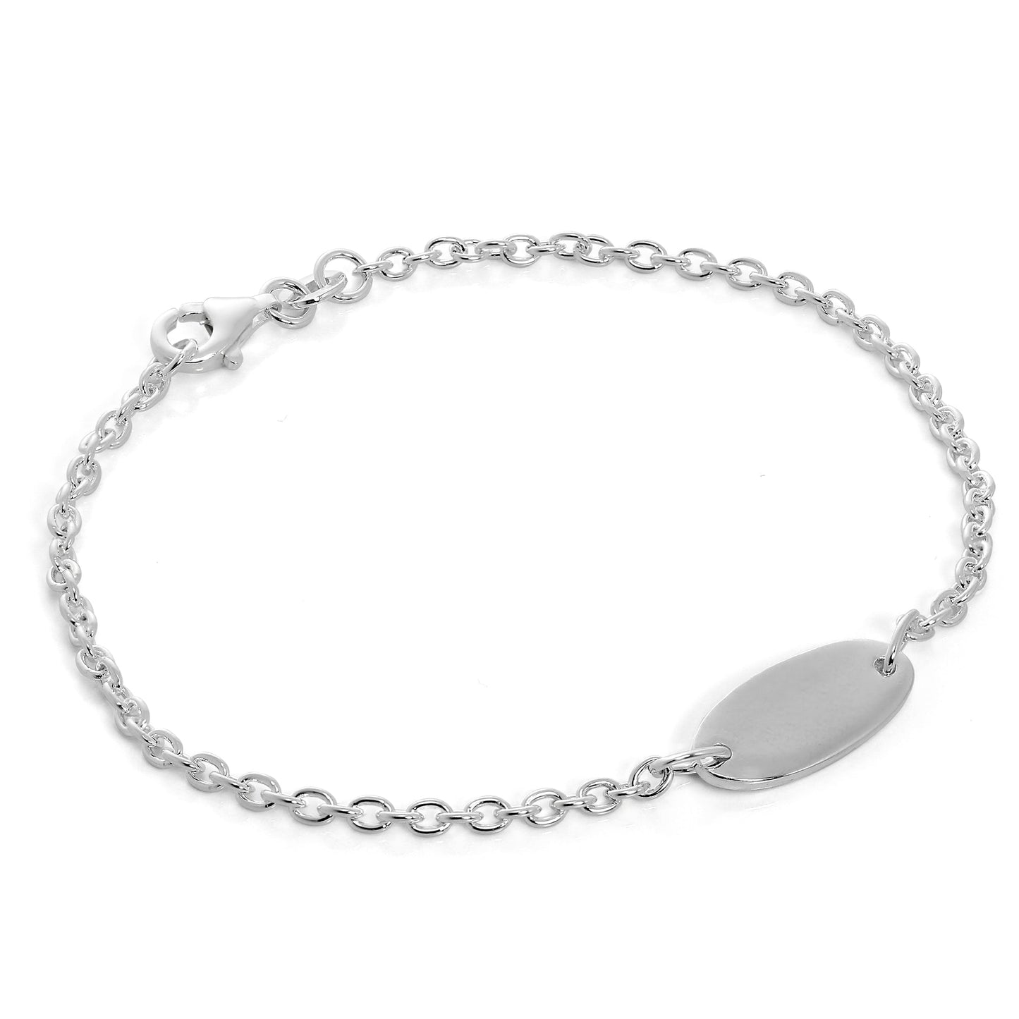 Bracelet en argent sterling avec plaque d'identification gravable de 7 à 8,5 pouces