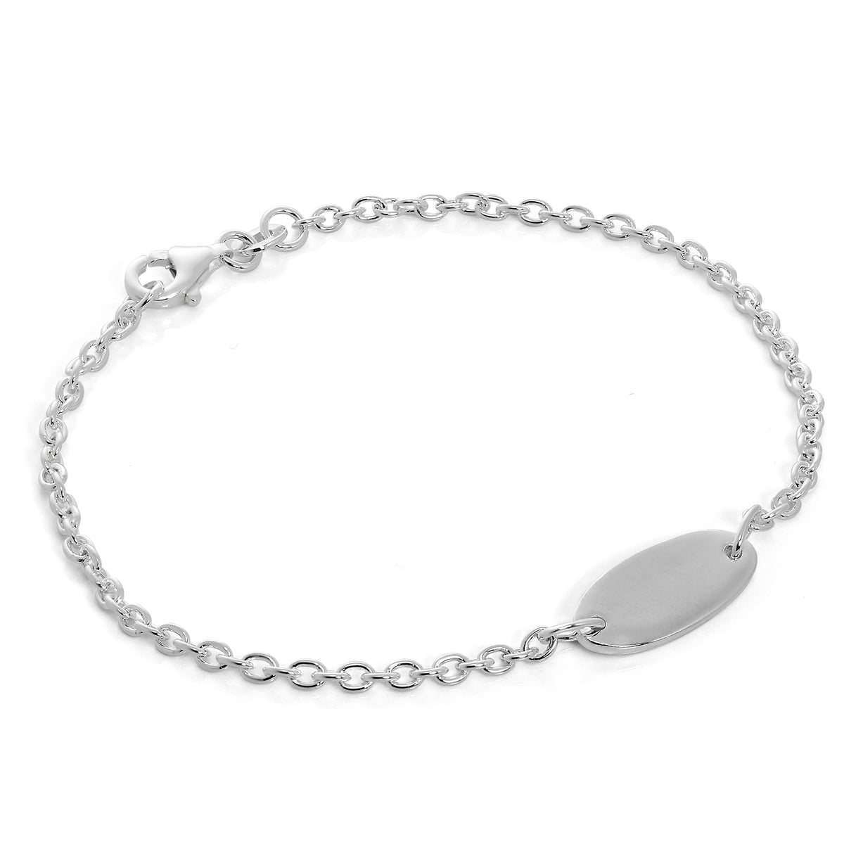 Bracelet en argent sterling avec plaque d'identification gravable de 18 à 21 cm