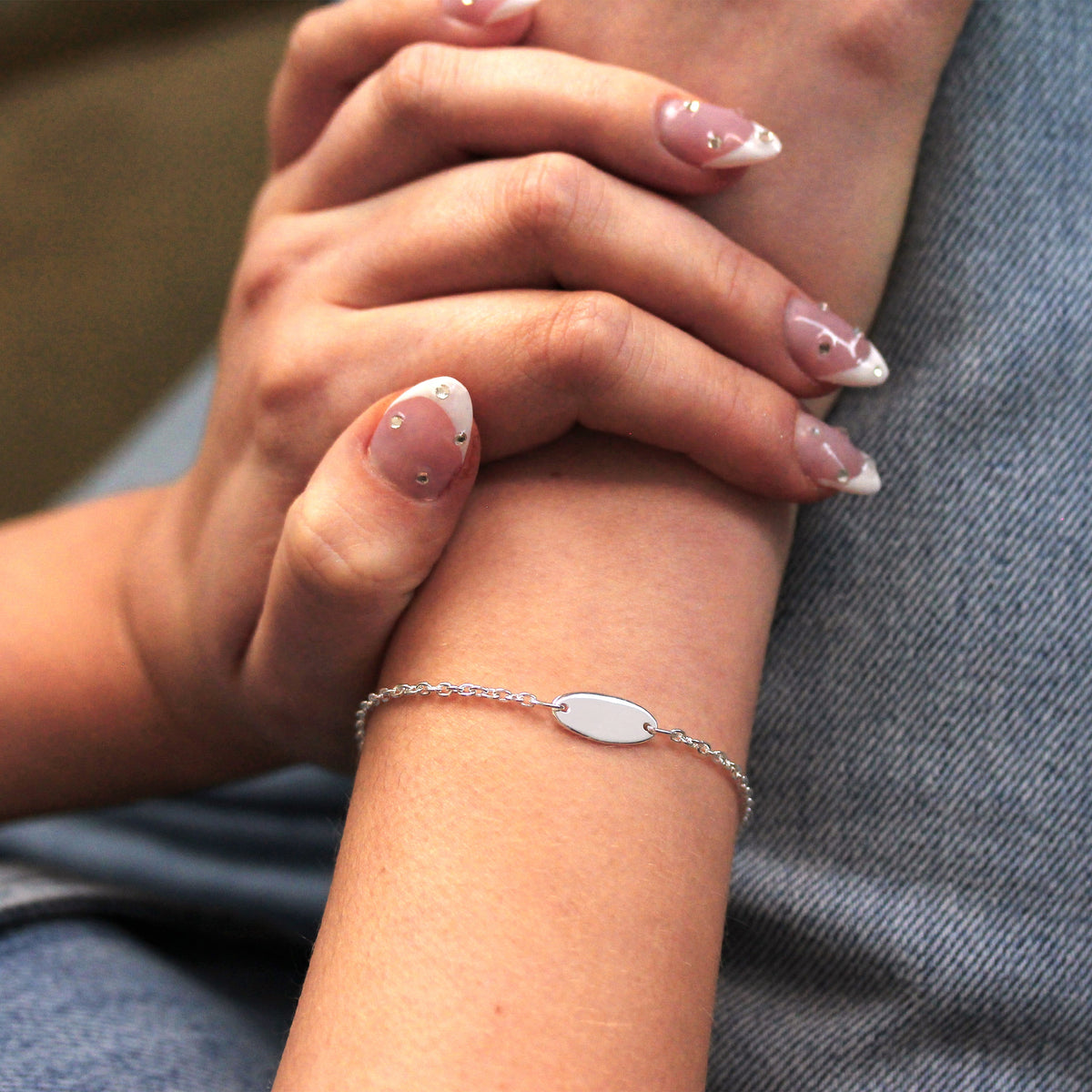 Bracelet en argent sterling avec plaque d'identification gravable de 18 à 21 cm