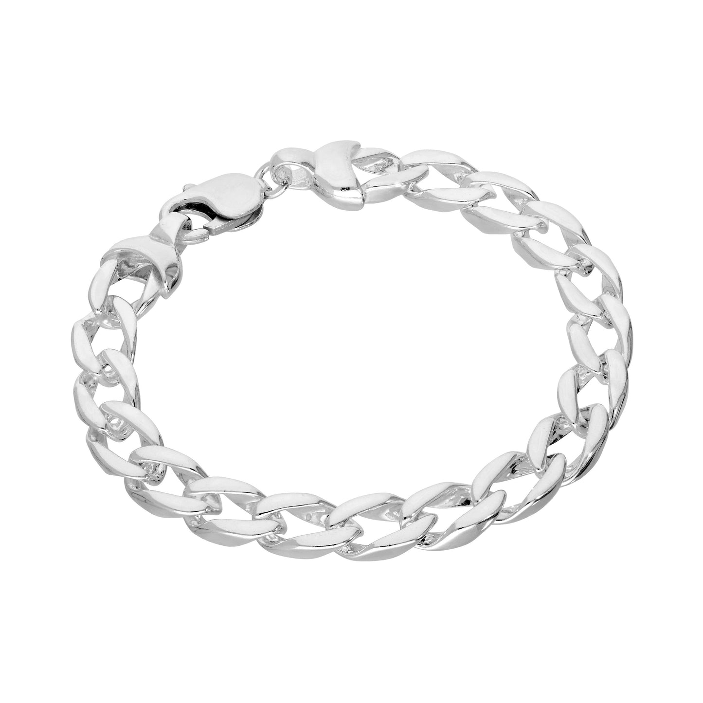 Bracelet gourmette en argent sterling massif de 9 mm, taille diamant, 18 à 21,6 cm