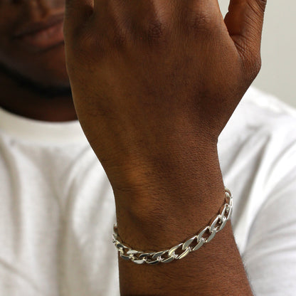 Bracelet gourmette en argent sterling massif de 9 mm, taille diamant, 18 à 21,6 cm