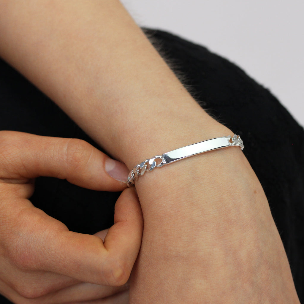 Bracelet d'identification personnalisable en argent sterling de 18 à 21,5 cm