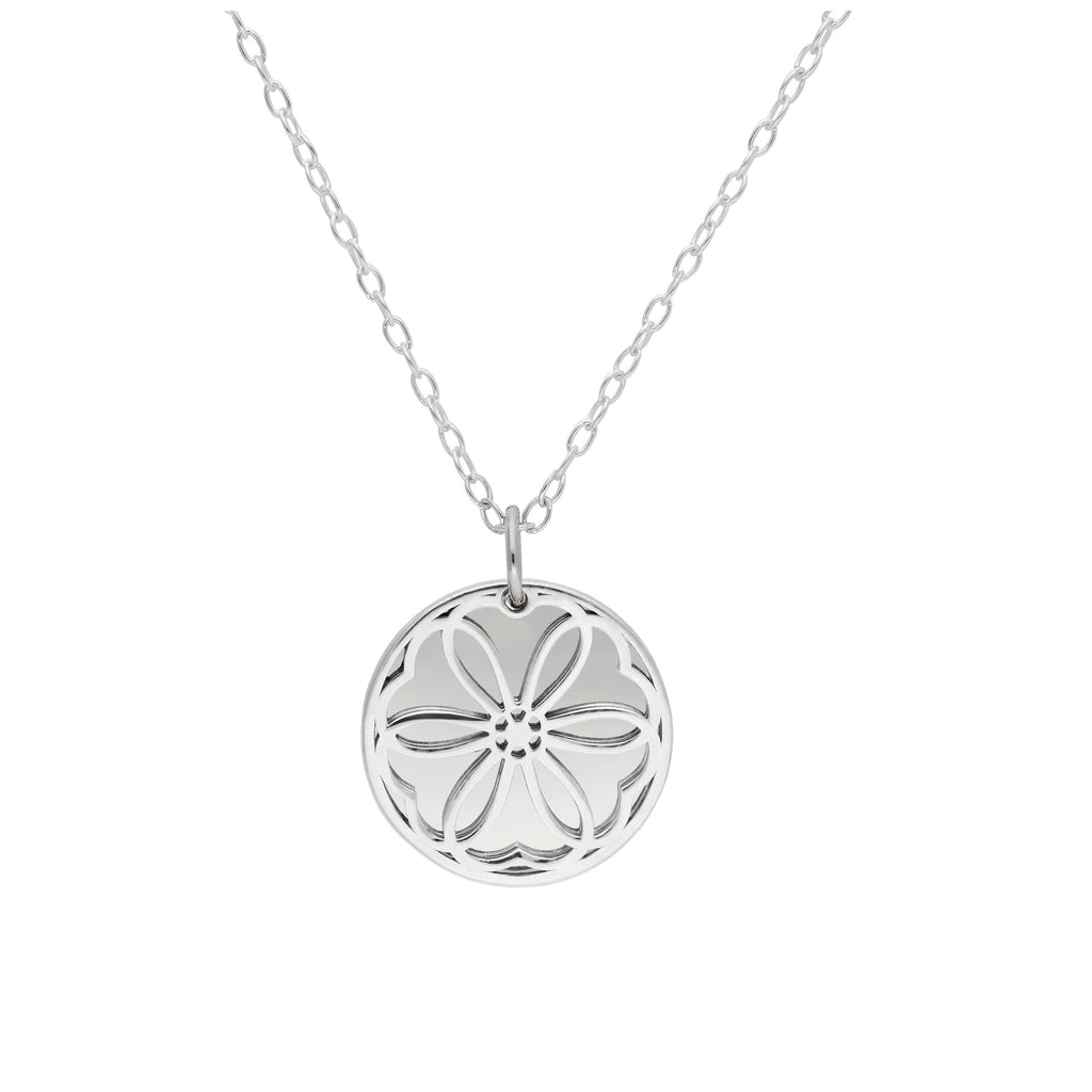 Collier en argent sterling avec fleur de naissance violette de février et étiquette gravable de 13 mm, 35 à 55 cm