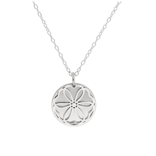 Collier en argent sterling avec fleur de naissance violette de février et étiquette gravable de 13 mm, 14 à 22 pouces