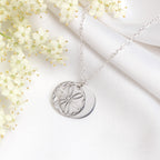 Collier en argent sterling avec fleur de naissance violette de février et étiquette gravable de 13 mm, 35 à 55 cm