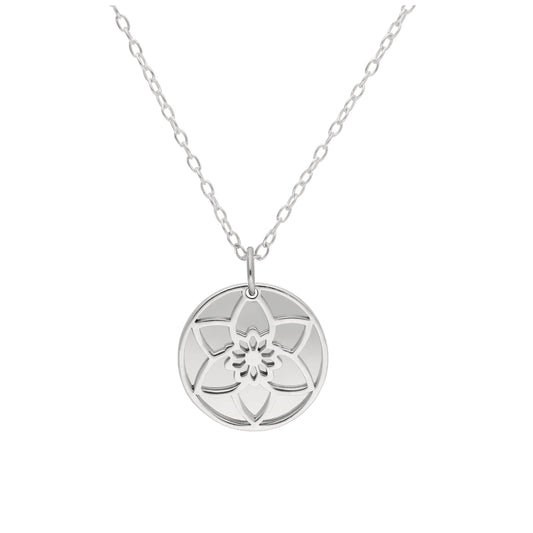Collier en argent sterling avec fleur de naissance jonquille de mars et étiquette gravable de 13 mm, 14 à 22 pouces