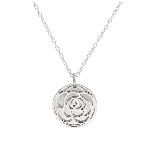 Collier en argent sterling avec fleur de naissance et plaque gravée de 13 mm, rose de juin, 35,6 à 55,9 cm