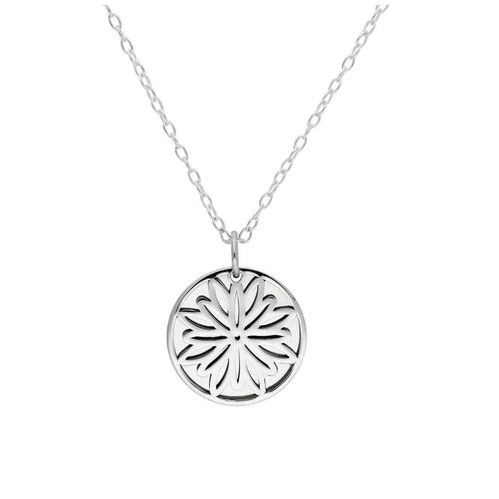 Collier en argent sterling avec fleur de naissance chrysanthème de novembre et étiquette gravable de 13 mm, 35 à 55 cm